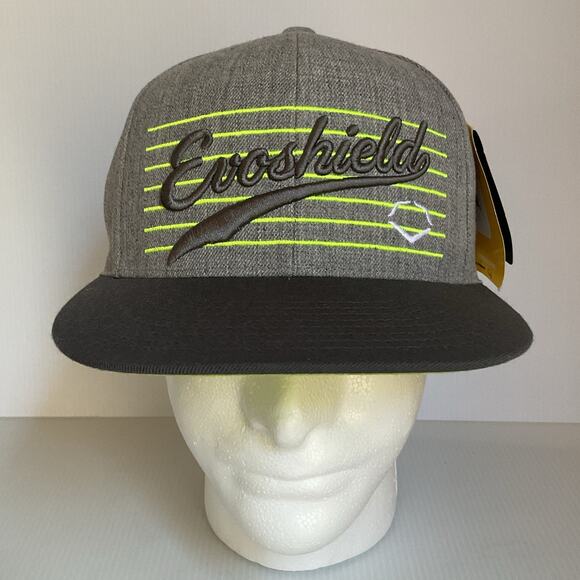 EvoShield Snapback Neon Logo Baseball Cap Hat Gray Black Flat Bill  New - Picture 1 of 11
